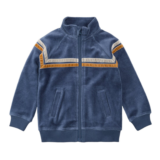 Blue Velour Track Jacket with Retro Stripe by miles the label.