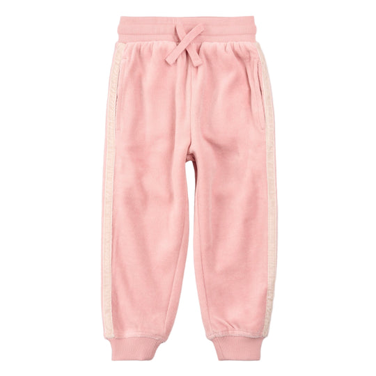 Pink Velour Joggers with Retro Stripe by miles the label.