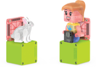 Toy figure of a girl with a rabbit on a white background
