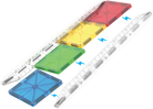 Colorful magnetic building tiles on a white background