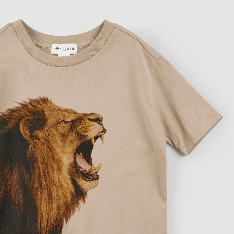Roaring Lion Organic Cotton T-Shirt - Taupe by miles the label.