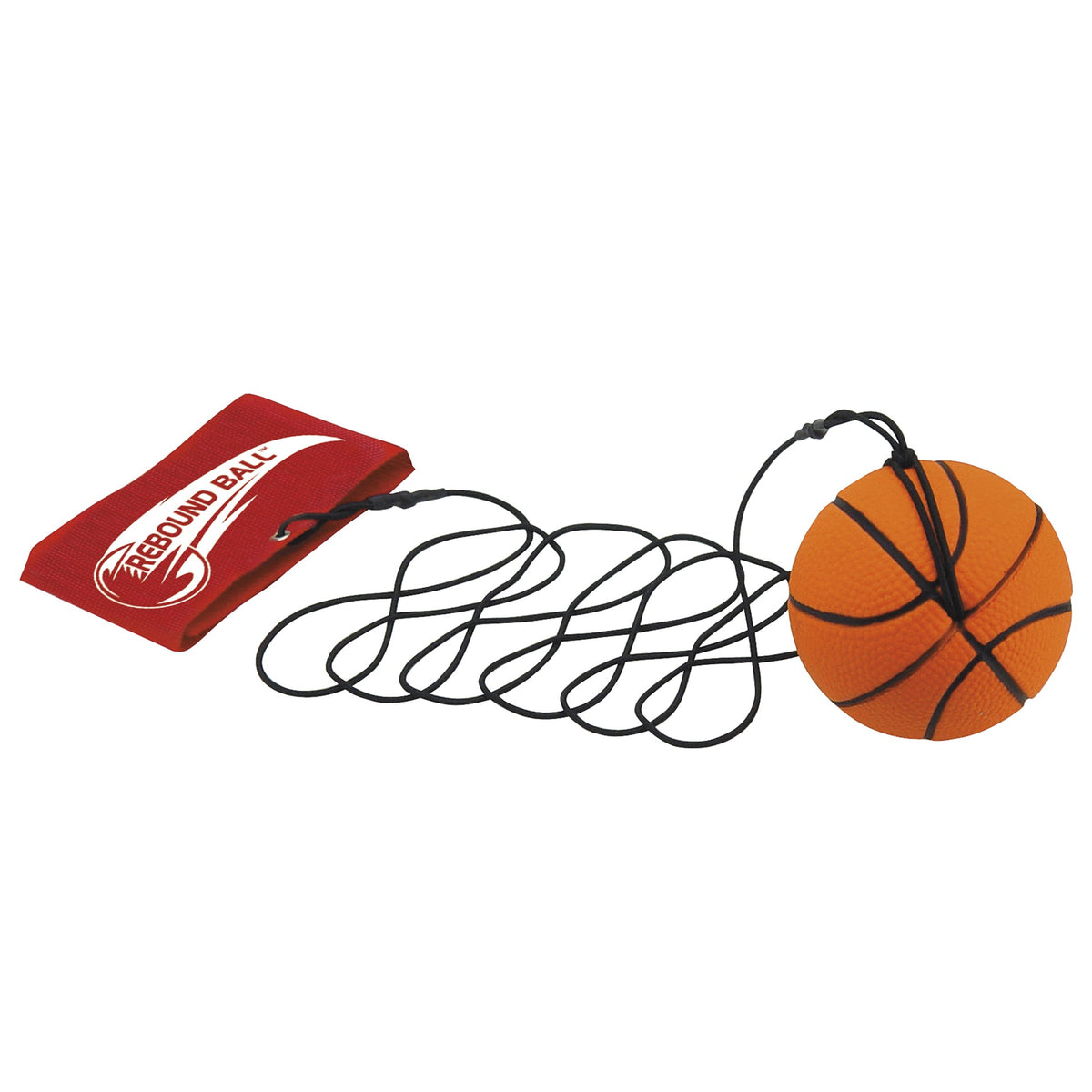 Small basketball with a red carrying case on a white background