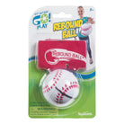 Toysmith Go! Play Rebound Ball set in its original blister packaging, featuring a red fabric wristband and a white baseball-shaped ball with red stitching.
