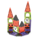 Halloween-themed magnetic building set with ghosts and pumpkins on a white background