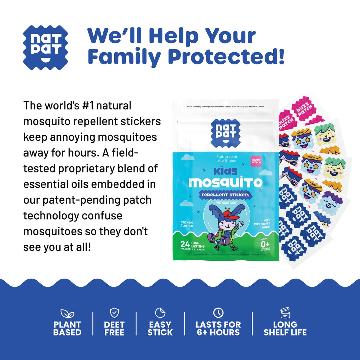 NatPat mosquito repellent stickers packaging with text on a white background