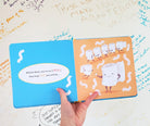Children's book with cartoon tooth characters on a textured surface
