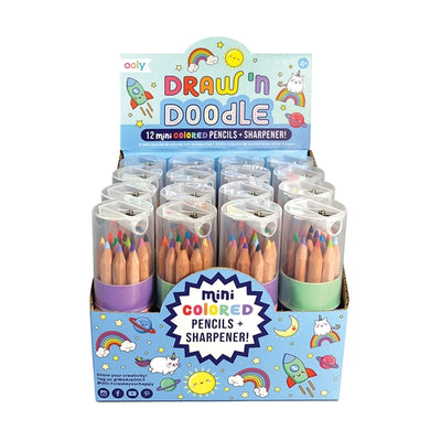 Mini Draw 'n' Doodle Colored Pencils + Sharpener - Set of 12 by OOLY