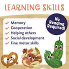 Illustration of cookies and a pretzel with text about learning skills and no reading required.