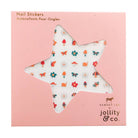 Star-shaped nail sticker with colorful design in a pink box, featuring the brand 'jollity & co'.