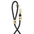 Black rope lanyard with gold hardware on a white background