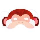 Monkey mask with red fur, white face, and brown ears on a white background