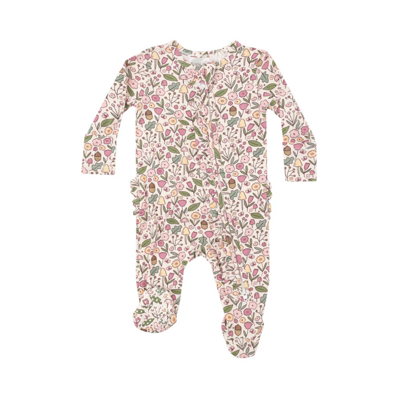 Bamboo 2 Way Ruffle Zipper Footie - Acorn Floral by Angel Dear