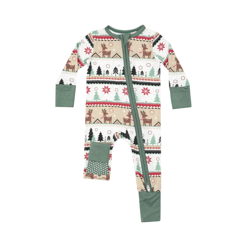 Bamboo 2 Way Zipper Romper - Reindeer Fair Isle by Angel Dear