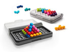 Colorful magnetic building blocks in a clear plastic case on a white background
