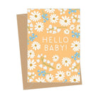 Greeting card with floral design and 'Hello Baby!' text on a white background