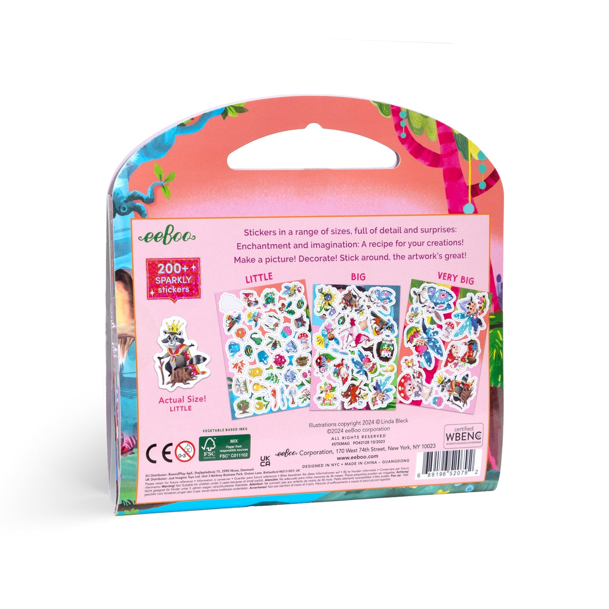 Packaging of a sticker book with colorful design and text on a white background