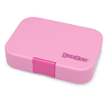 Pink lunch box with 'gumbox' branding on a white background