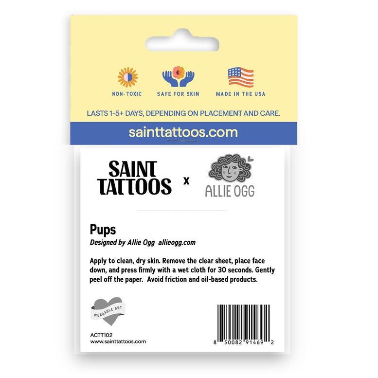 Saint Tattoos packaging with branding and product details on a white background