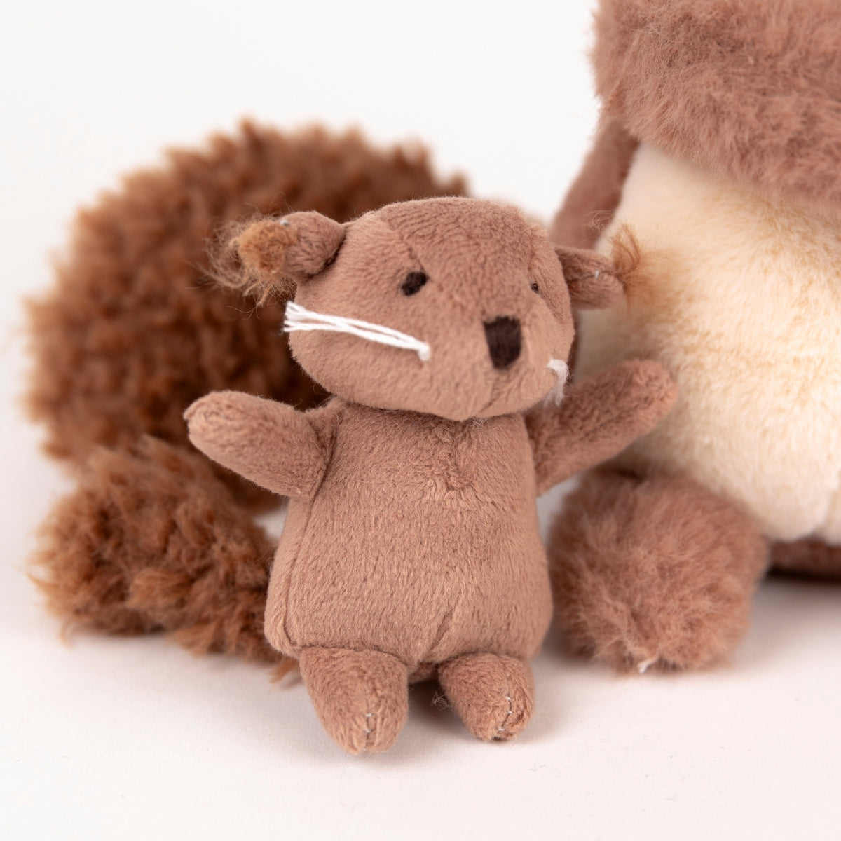Plush toy squirrel on a white background