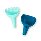 Two colorful plastic tools, one light blue and one dark blue, on a white background.