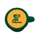 Green mug with yellow circular design featuring the 'Talisman' logo on a white background