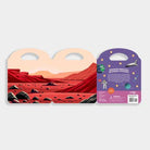 Packaging of reusable stickers with a space-themed design on a gray background