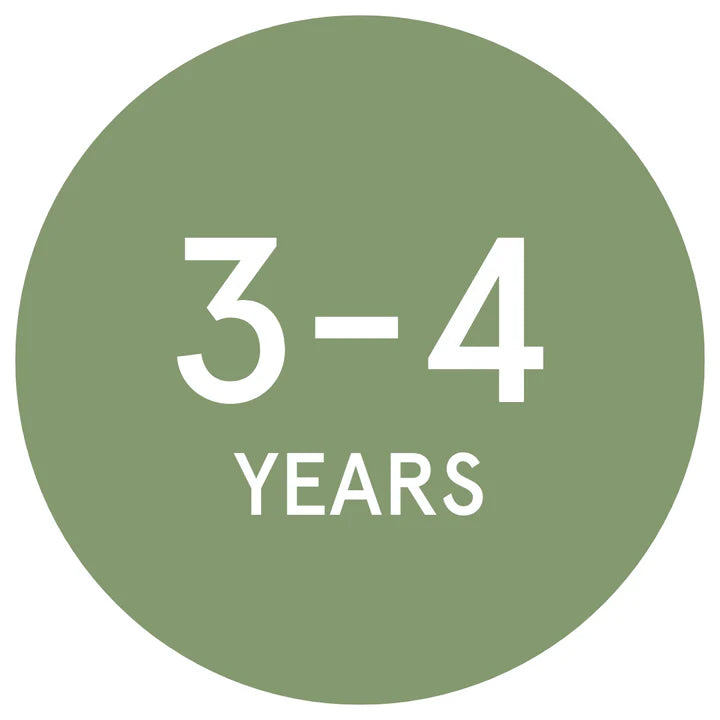 A circular green badge with white text reading '3-4 YEARS' on a plain white background.