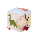 Children's activity cube with dinosaur designs on a white background