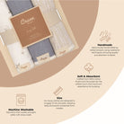 Packaged baby burp cloths with Crane branding on a beige background