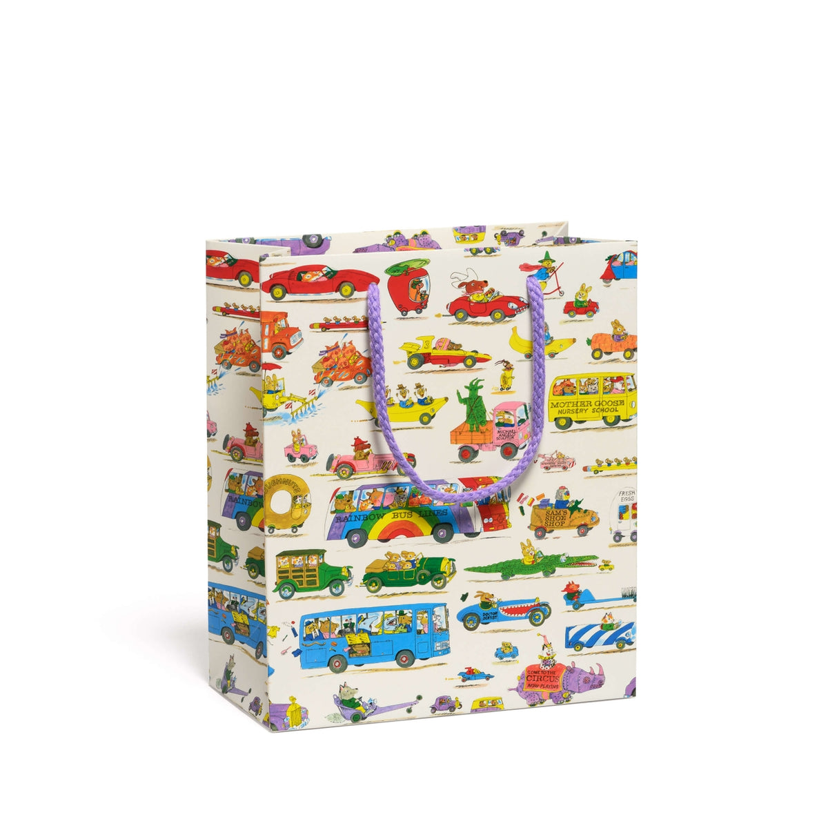 Gift bag with vehicle pattern on a white background