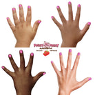 Four hands with pink nail polish and Piggy Paint logo.