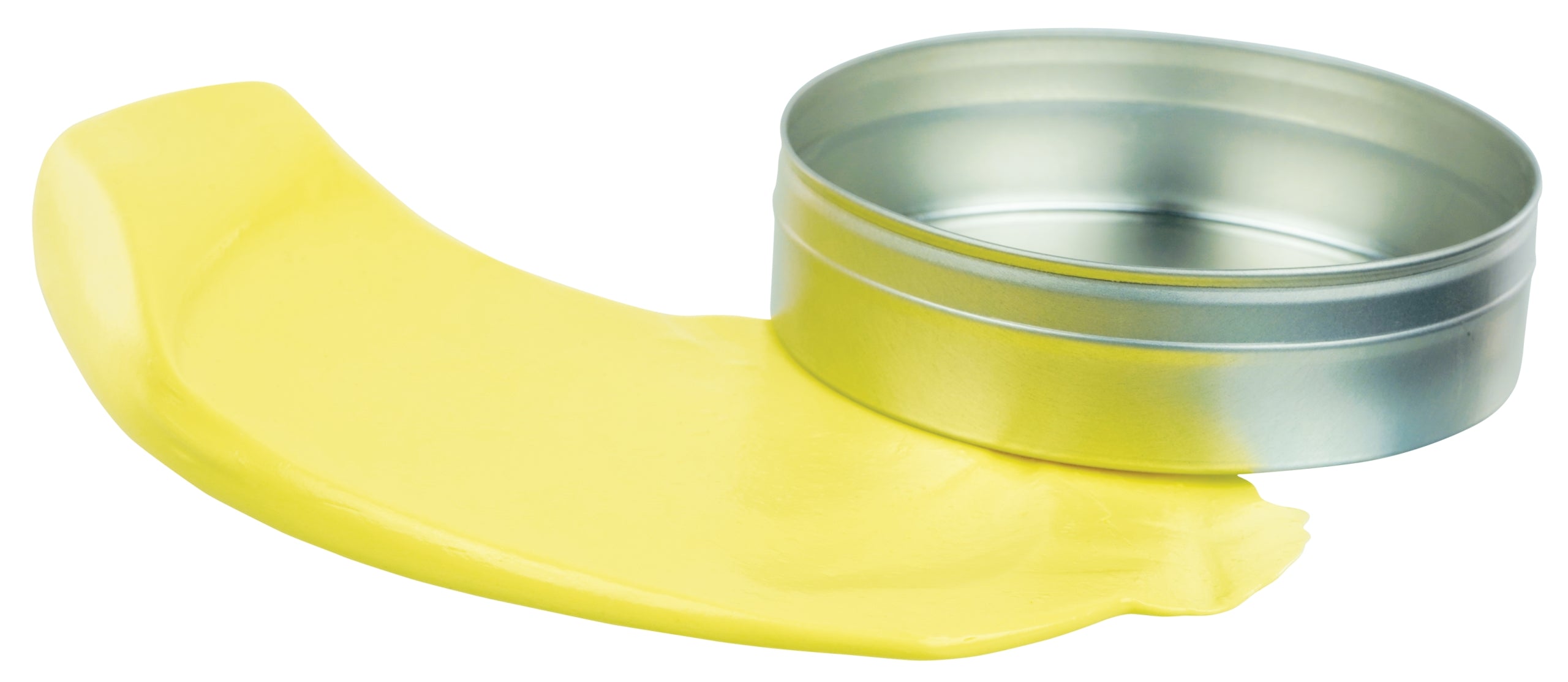 Yellow plastic component and metal ring on a white background