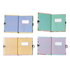 Four colorful notebooks with striped patterns on a white background