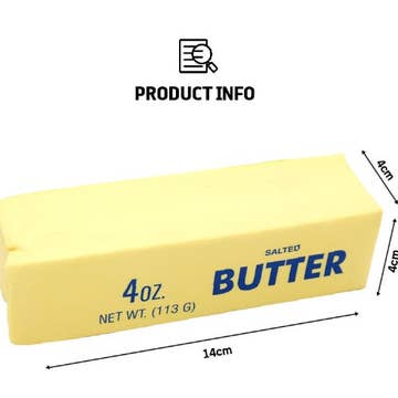 Block of butter with measurements on a white background
