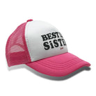 Pink and white cap with 'Best Sister' text on a white background