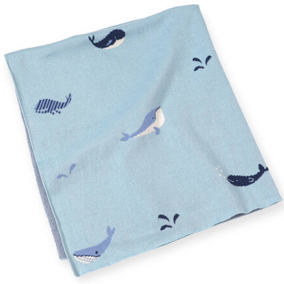 Organic Cotton Jacquard Sweater Knit Baby Blanket - Whales by Viverano Organics