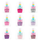 Set of colorful nail polish bottles with bows on a white background