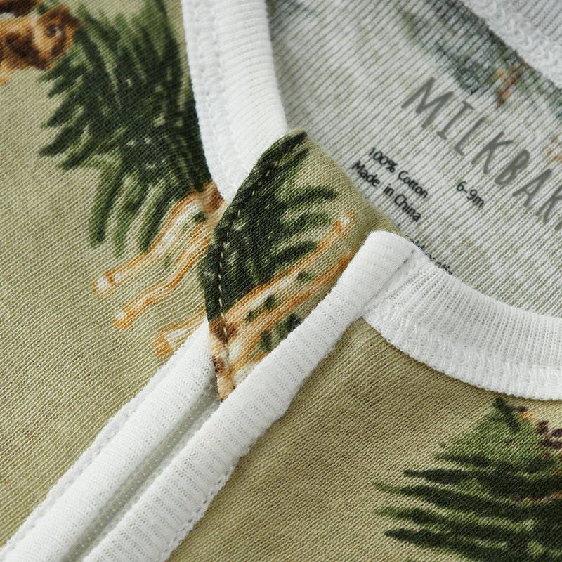 Organic Zipper Footed Romper - Forest Party by Milkbarn