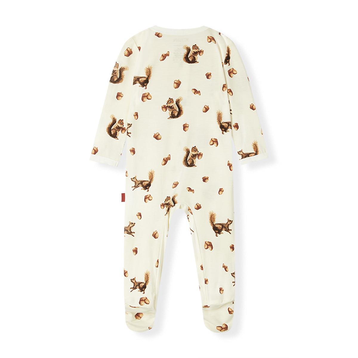 Baby onesie with squirrel pattern on a white background