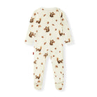 Baby onesie with squirrel pattern on a white background