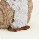 Woodland Owl by Warmies plush toy featuring brown and white textured fur, round yellow eyes, and an orange beak against a plain white background.