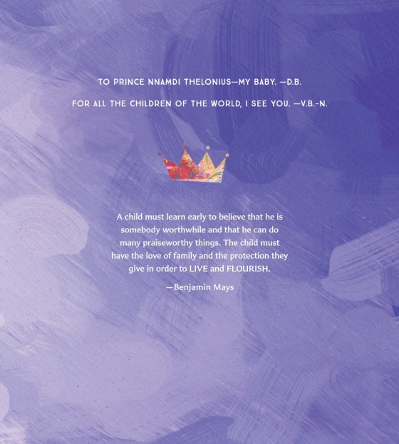 Purple textured background with text and a crown illustration
