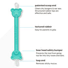 Teal ear cleaning tool with features labeled on a white background