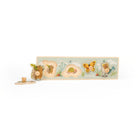 Wooden toy with animal figures and a butterfly on a white background