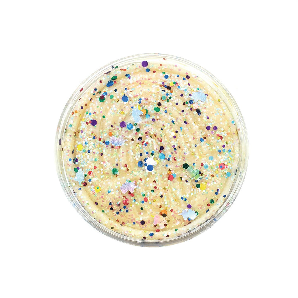 Bowl of vanilla ice cream with colorful sprinkles on a white background