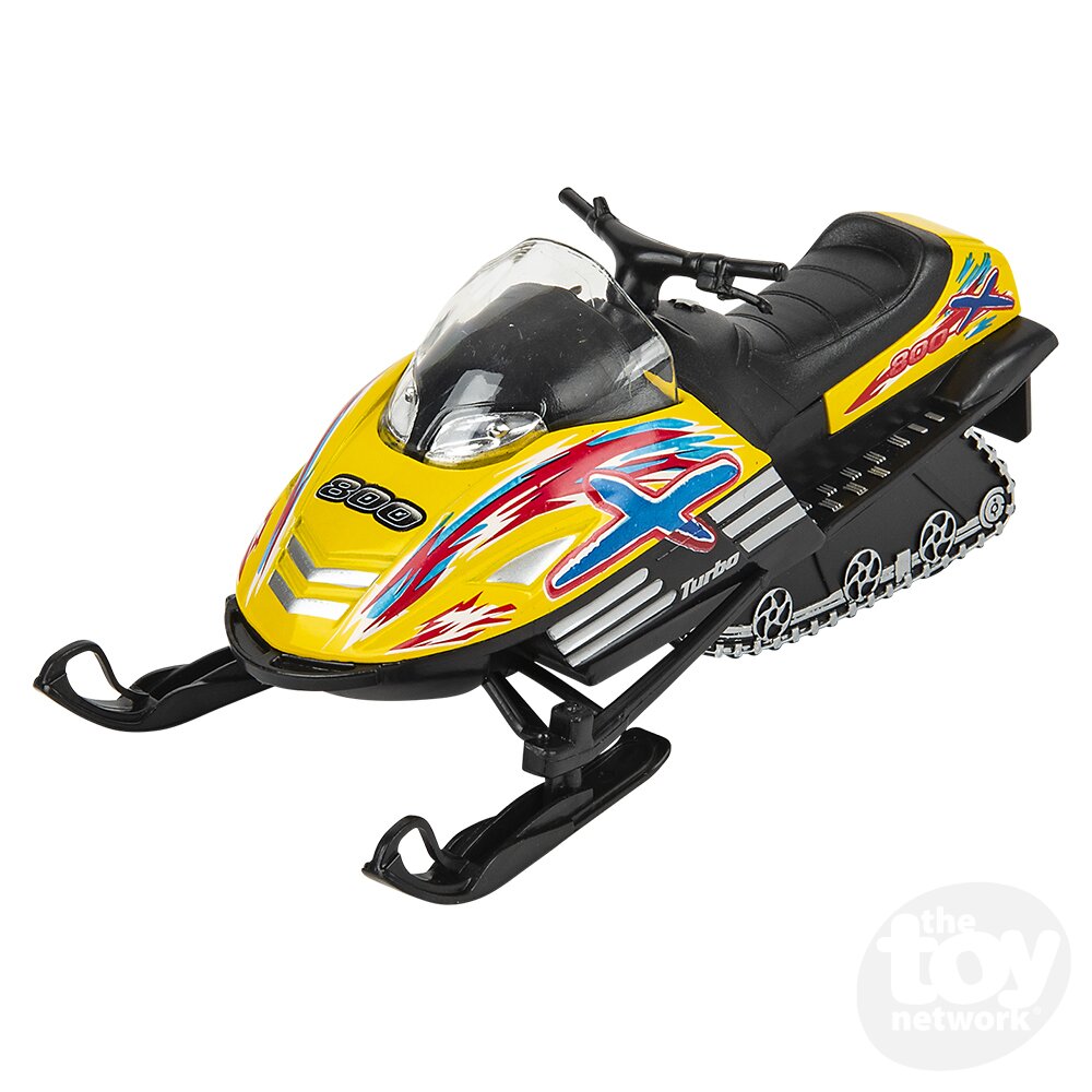 Toy snowmobile with colorful design on a white background