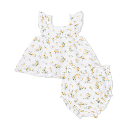 Muslin Pinafore and High Waisted Bloomer - Sunshine Roses by Angel Dear
