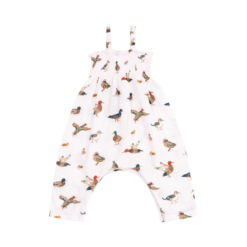 Muslin Smocked Romper - Pink Ducks by Angel Dear