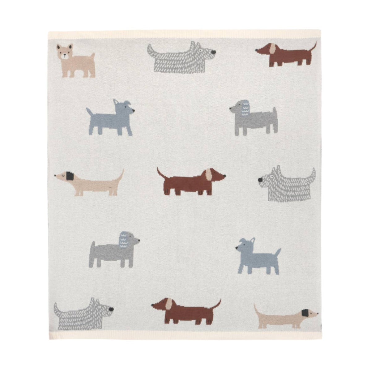 Blanket with illustrations of dogs on a light background