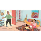 Illustration of a family in a living room with a child playing on the floor.